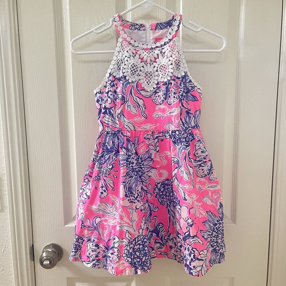 Lilly Pulitzer Little Kinley Dress Pink Tropics Sun Drenched Fit and Flare SZ 10